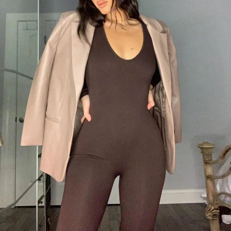 Sexy Black Long Sleeve Bodycon Jumpsuit for Women Slim Fit Casual Streetwear Skinny Romper