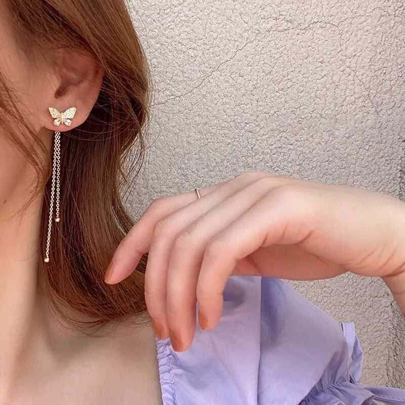 Exquisite Butterfly Long Tassel Earrings Rhinestone Drop Earrings for Women Perfect for Party Wedding Gifts