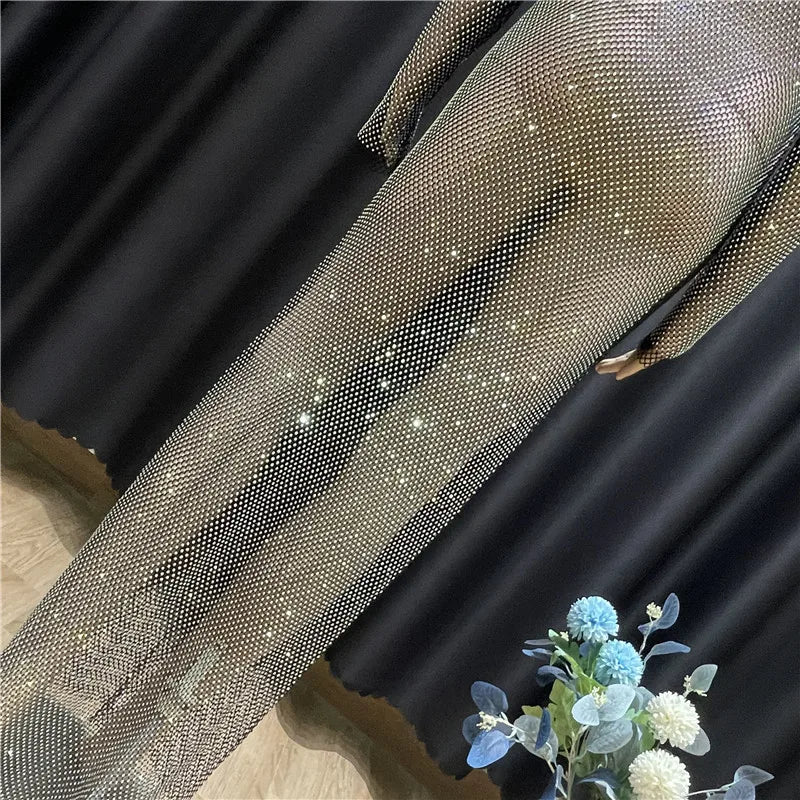 Rhinestone See Through Club Dress With Fishnet Details