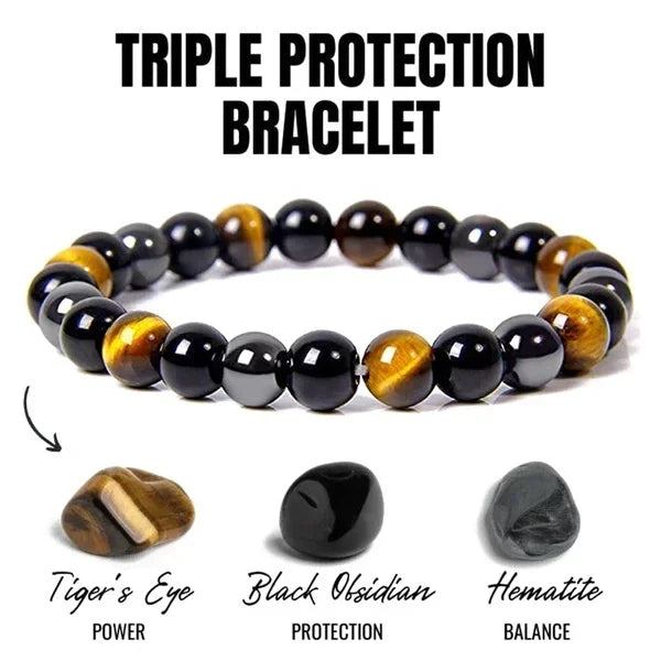 Magnetic Hematite Tiger Eye Obsidian Bracelet for Men and Women with Triple Protection and Health Benefits