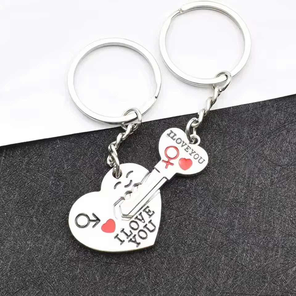 Metal Couple Heart Keychain Zinc Alloy Silvery Plated Creative Key Ring Lovers Gift