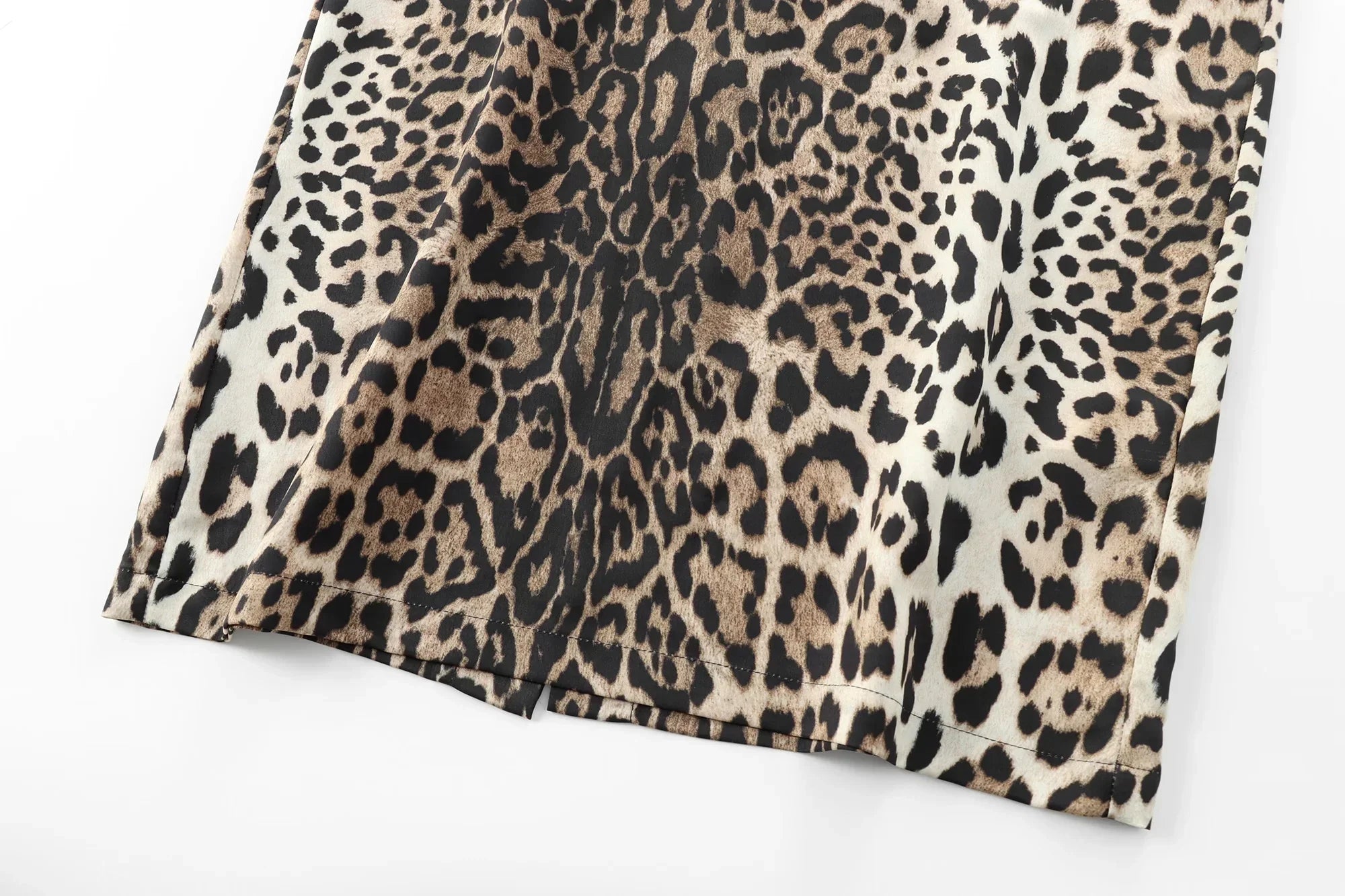 Leopard Print Midi Dress For Women Shirt Style Short Sleeve