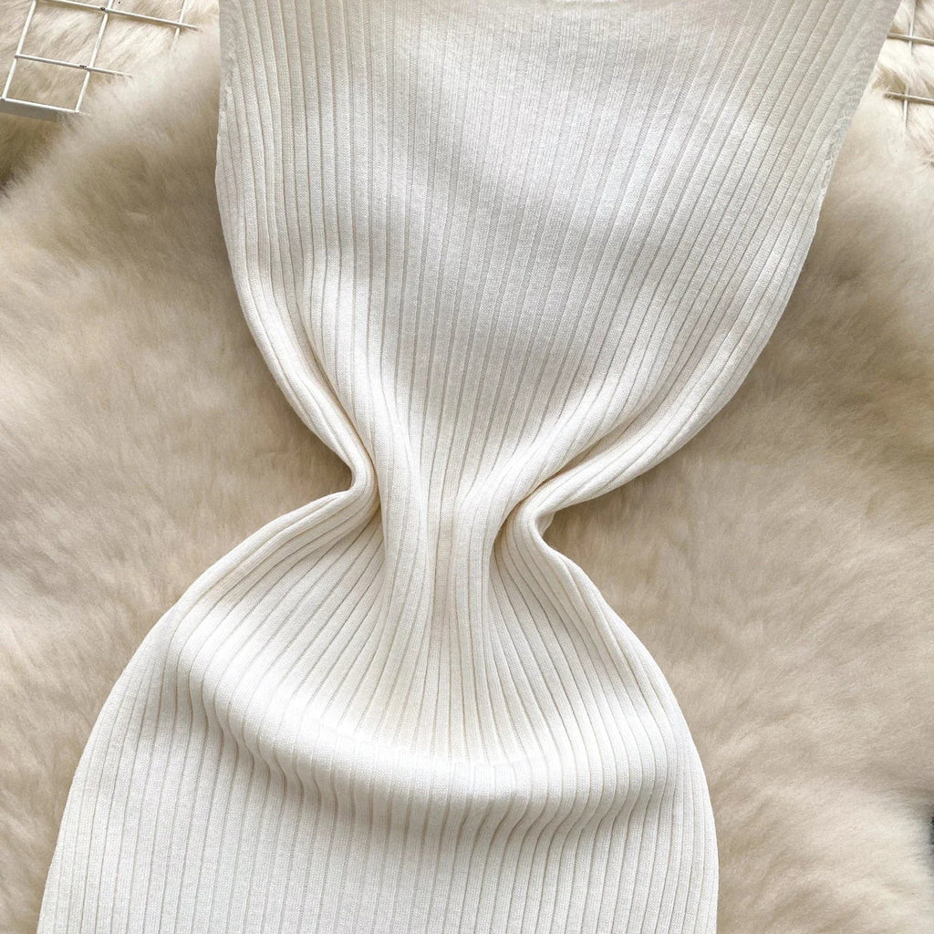 Knit Maxi Dress Women Sleeveless O Neck Bodycon Solid