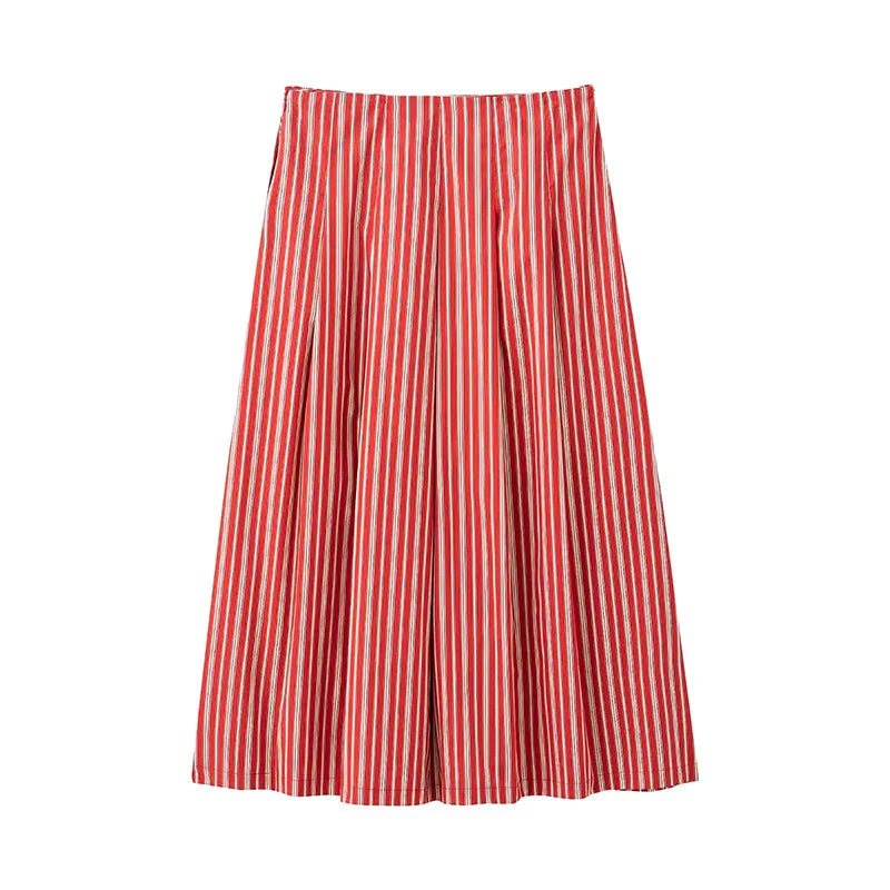 Women's Striped Backless Pleated Crop Top and Vintage Side Zipper Mini Skirt Two-Piece Set Chic and Stylish Skirt Outfit for Ladies