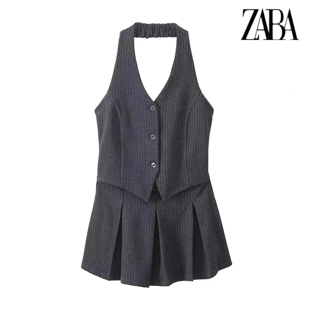 Black Backless V Neck Sleeveless A Line Pleated Dress