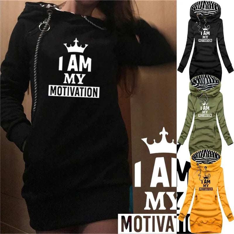 Women's Hoodie Dress With Pocket Long Sleeve Printed