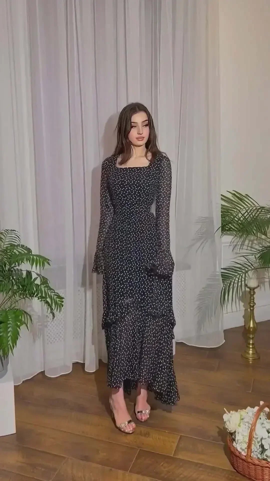 Ramadan Eid Kaftan Dress For Women Polka Dot Chiffon