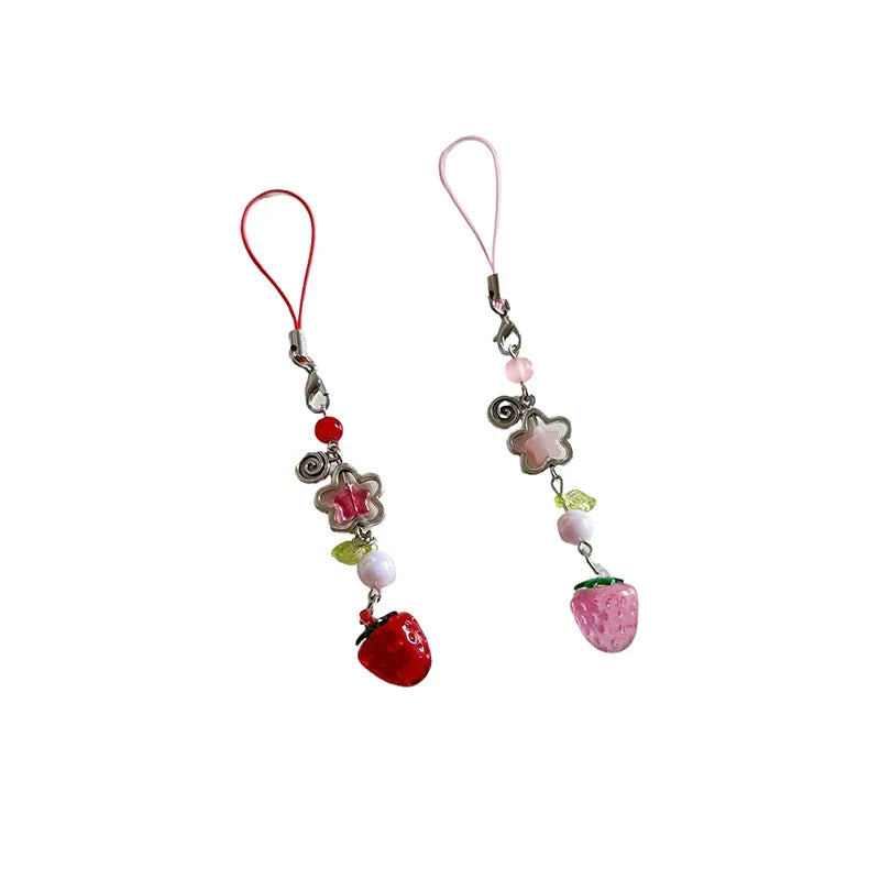 Lightweight Cute Strawberry Keychain Lanyard Cellphone Charm for Girls Aesthetic Jewelry