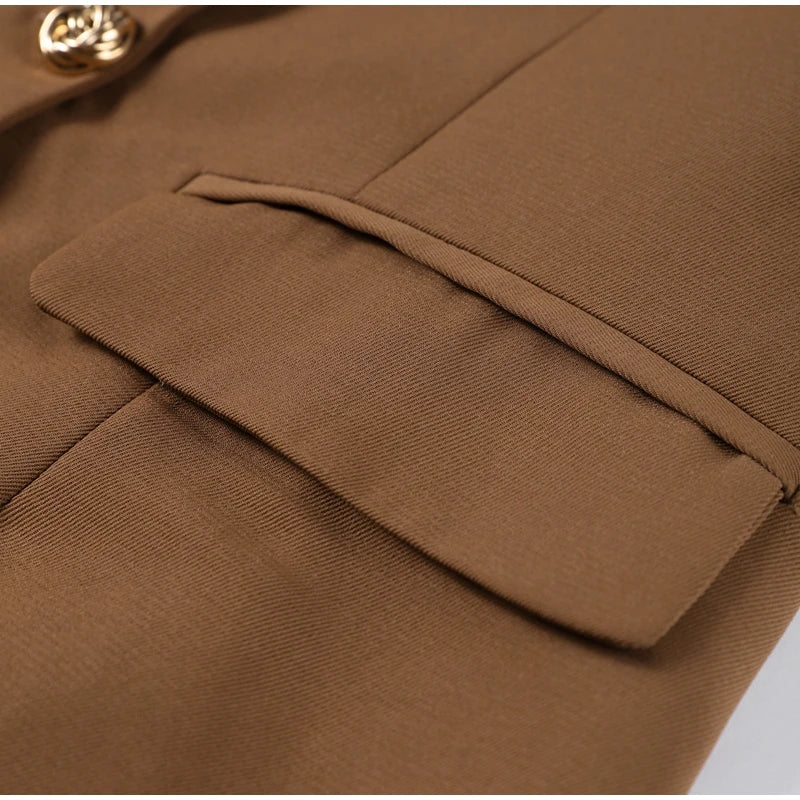 Casual Women Blazer Pants Suit with Slim Lapel Puff Sleeves and Wide Leg Trousers 2 Piece Outfit