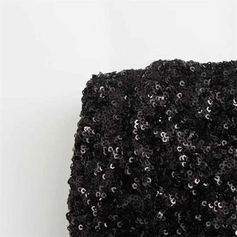 Silver Sequin Mini Dress Bodycon O Neck Sleeveless Partywear