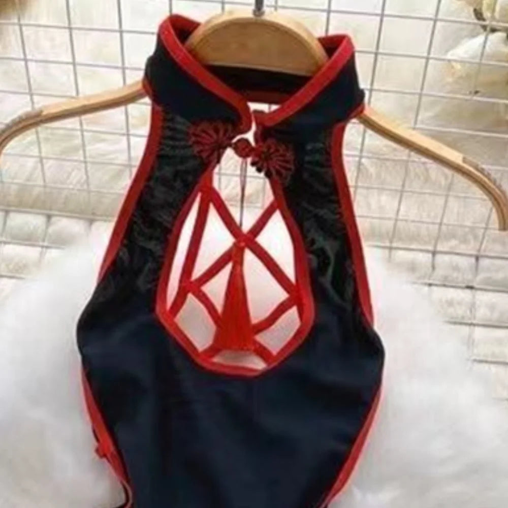 Slim Cheongsam Dress Sleeveless Hollow Out Tassel Nightwear