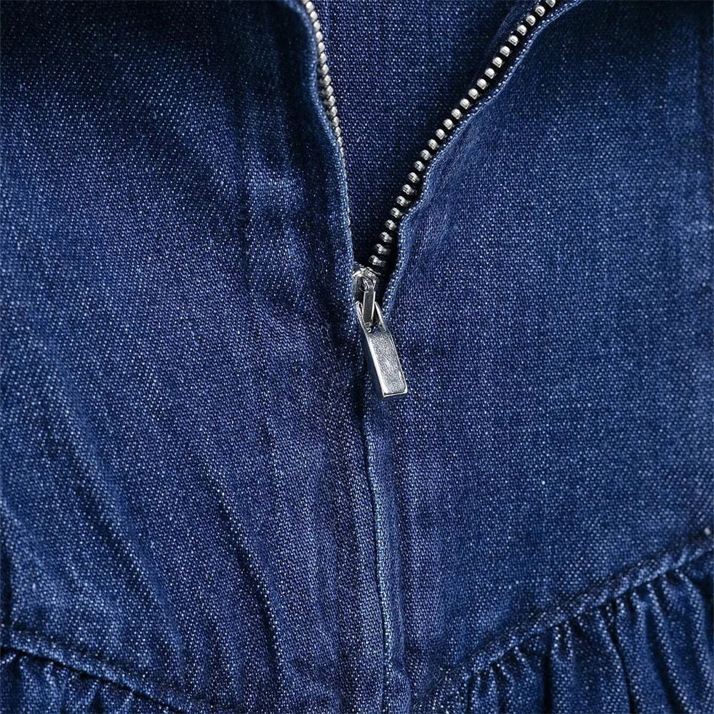 Denim Midi Dress For Women Strapless Backless Zipper Detail