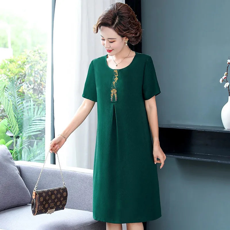 Embroidered Midi Dress for Women Vintage Style Casual Party