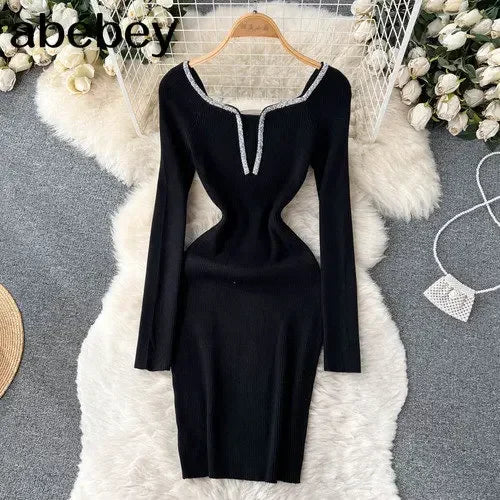 Knit Bodycon Dress For Women Long Sleeve Winter Sweater