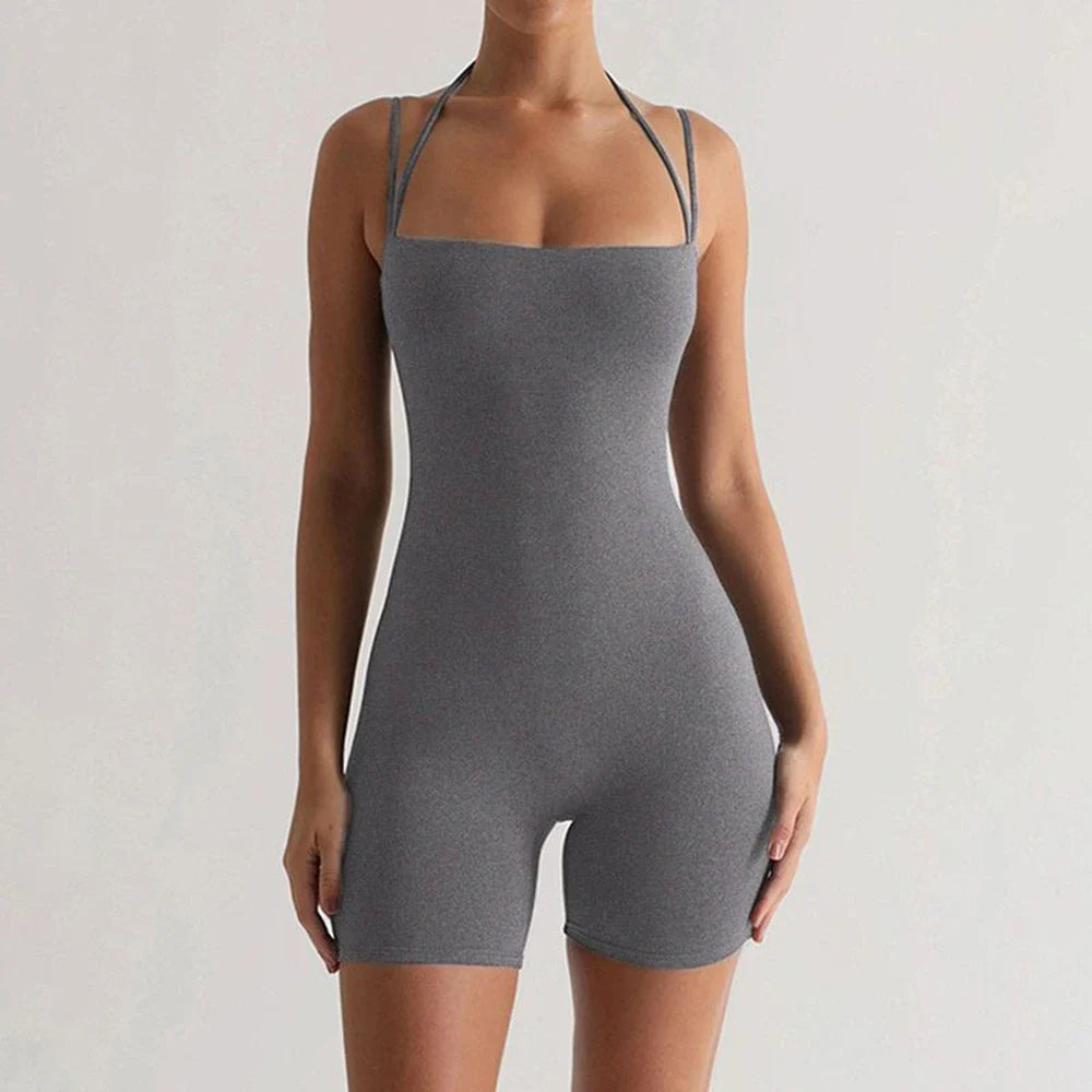 Womens Sexy Bodycon Skinny Yoga Playsuit One Piece Spaghetti Strap Camisole Romper Stretch Fitness Activewear