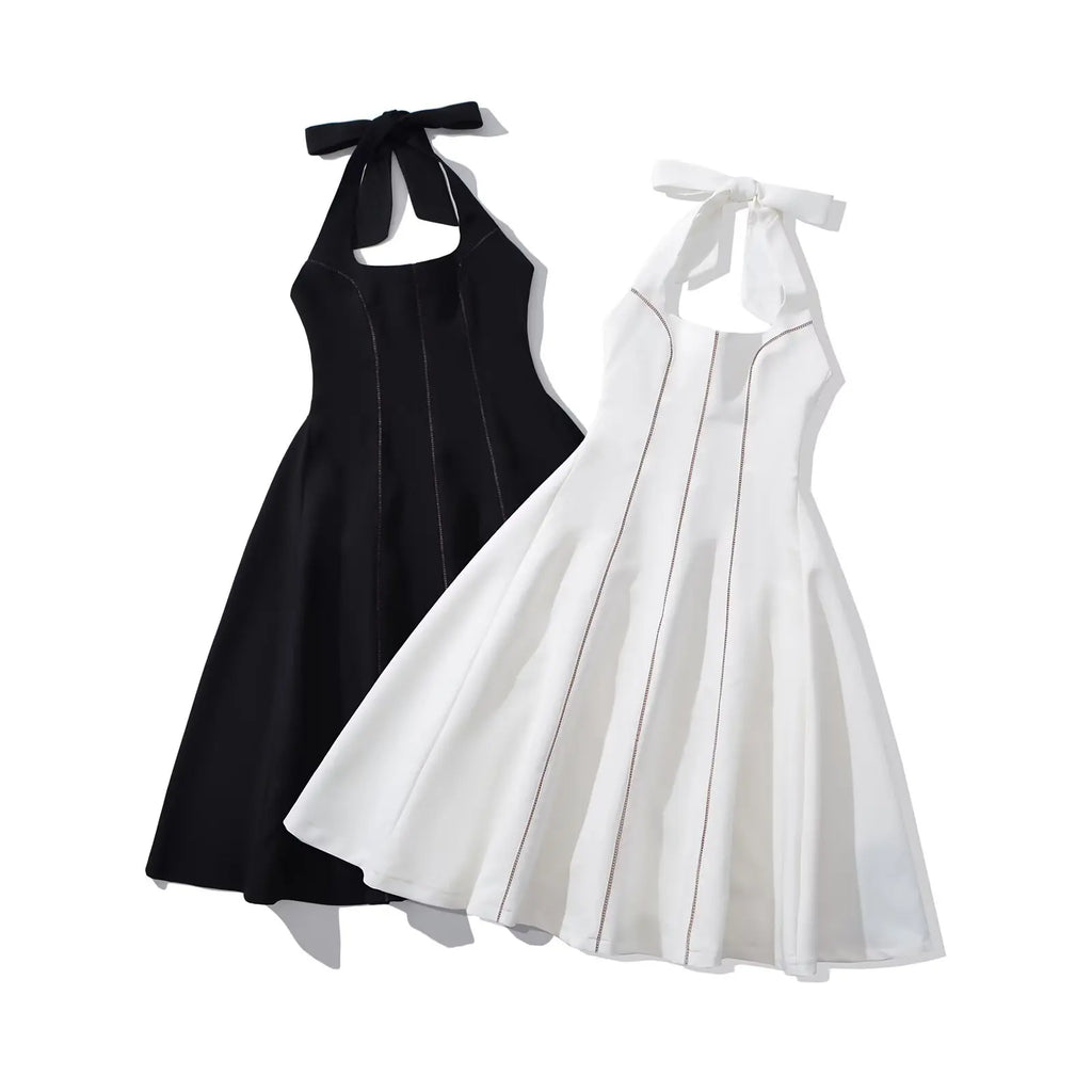 Elegant Halter Neck Backless Mesh Dress For Evening