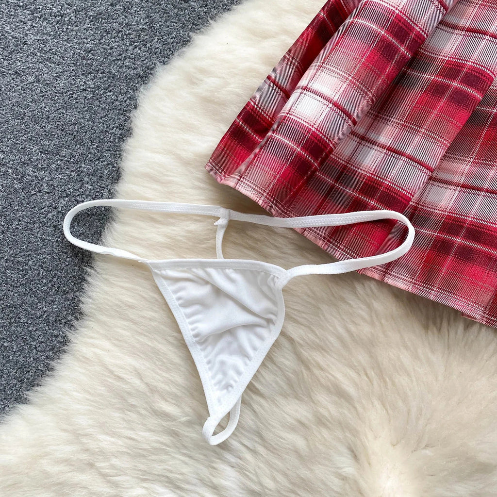 Cute Japanese JK Uniform Checkered Skirt Off Shoulder Dress