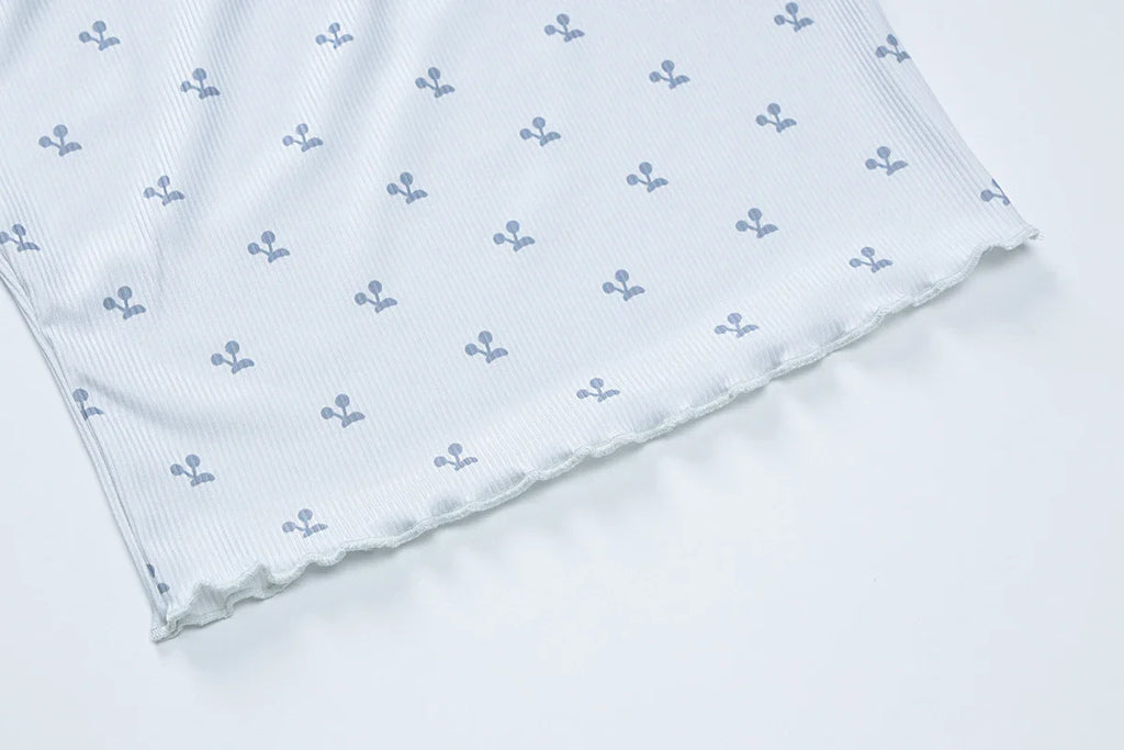 Cherry Print Two-Piece Matching Set with Slim Crop Camisole Top and Bow-Accent Shorts Summer Casual Festival and Workout Outfit for Women