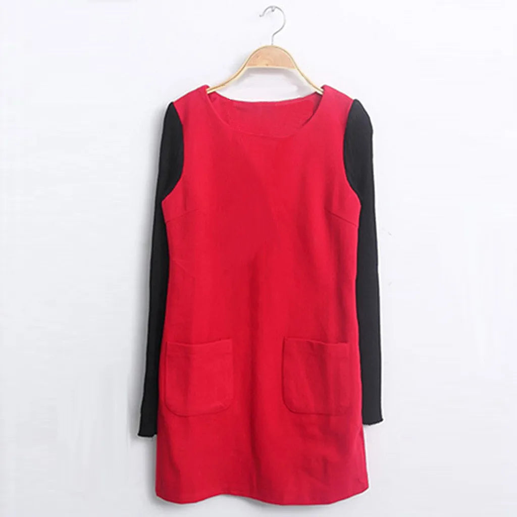 Women Velvet Padded Sweatshirt Dress With Pocket Detail