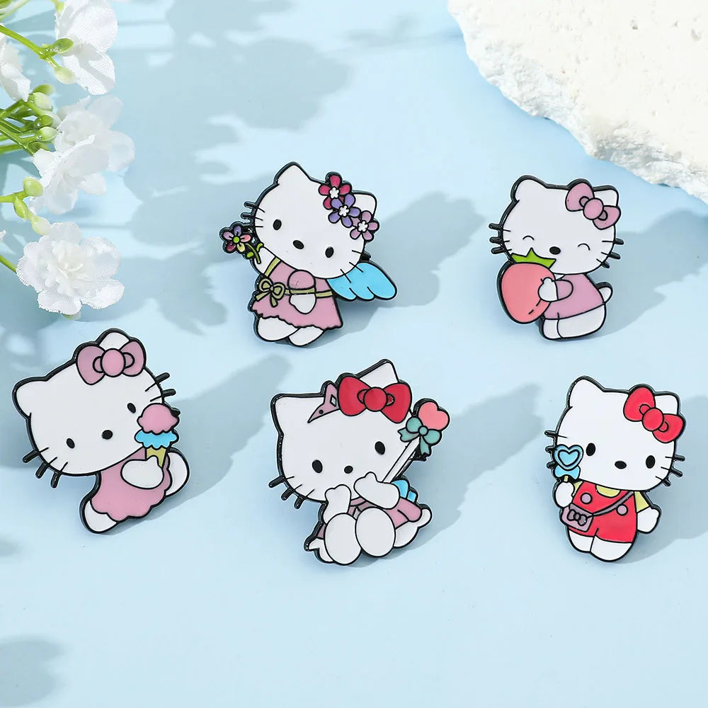 5 Pcs Cute Cartoon Soft Kawaii Cat Brooch Set Metal Badge Alloy Pin Accessory