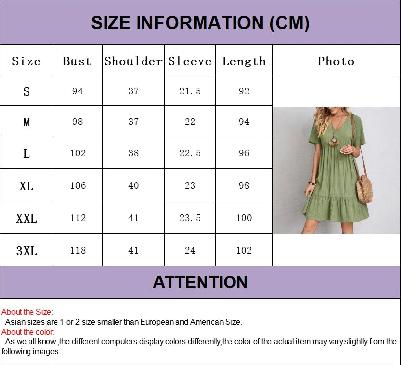 Boho Mini Dress Women V Neck Ruffles A Line Beach Dress
