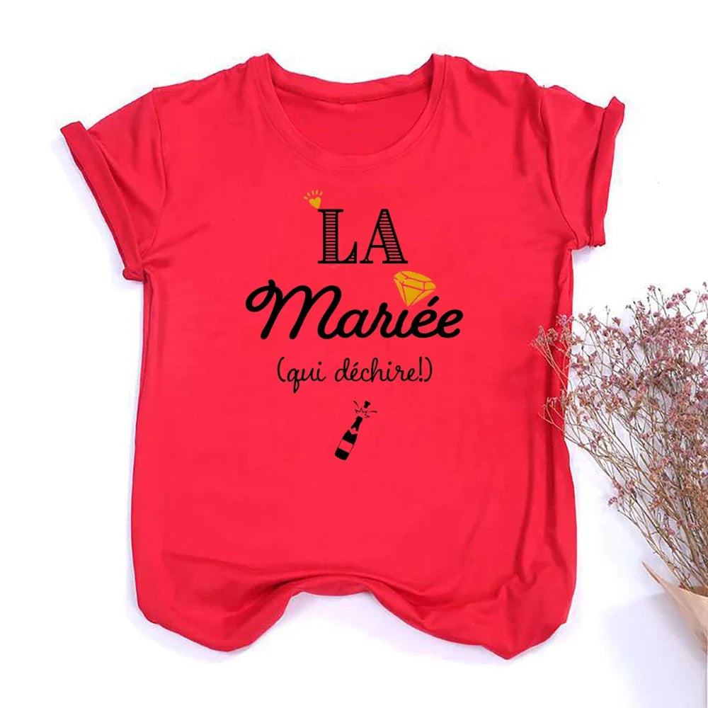 French Printed Team Bride T-Shirt for Bachelorette Party Outfit Short Sleeve Tops