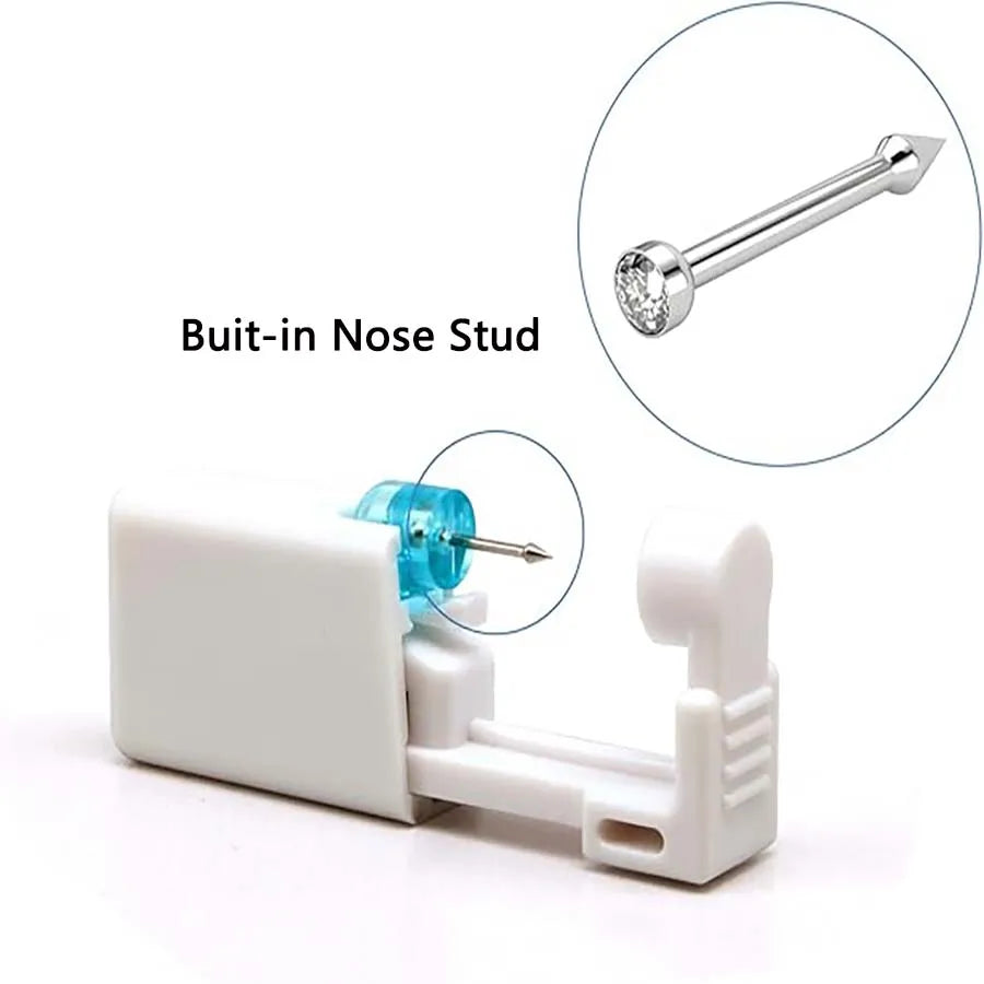 Disposable Nose Piercing Gun Kit with Built-In Crystal Nose Stud for Easy Piercing