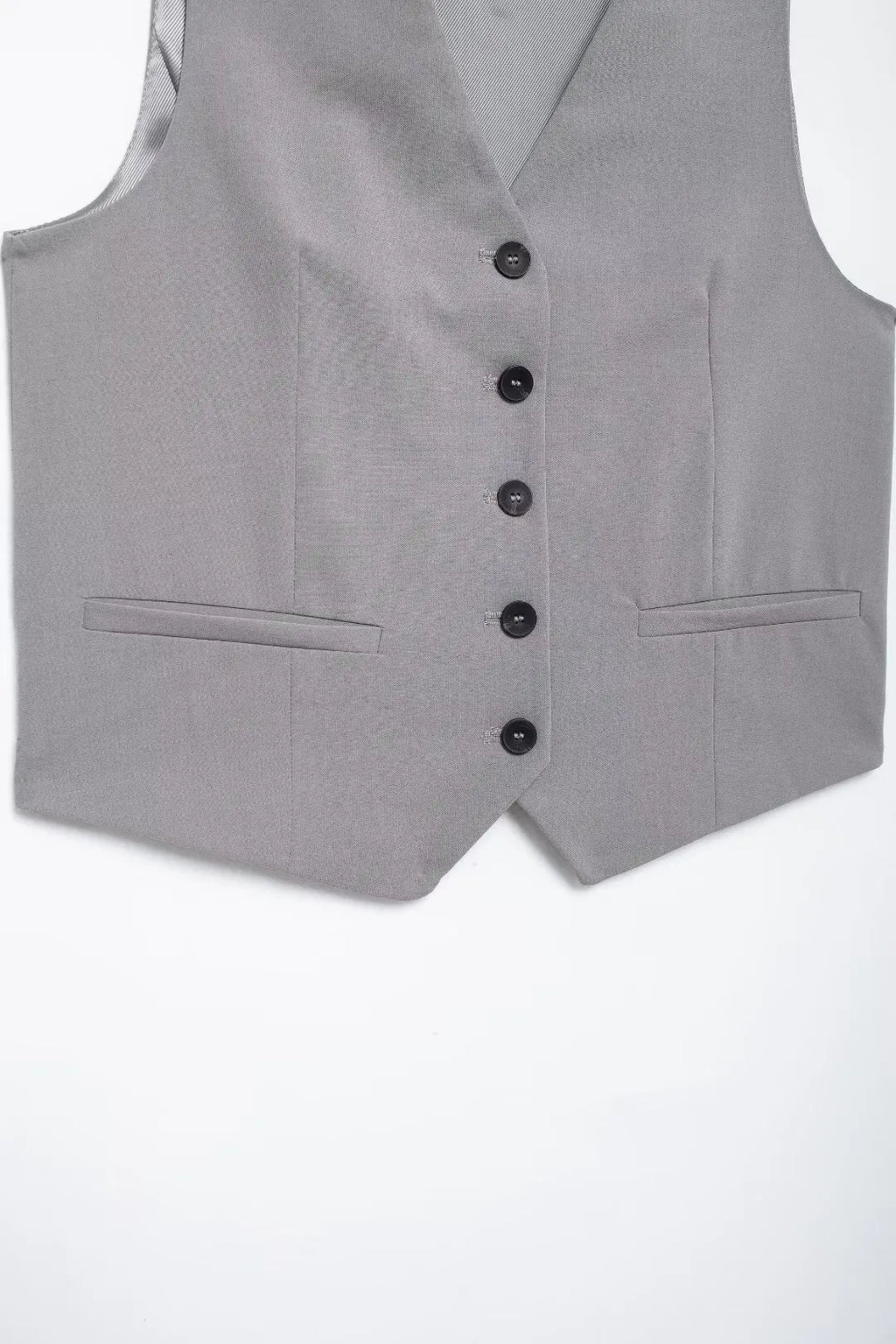 Solid Sleeveless V-Neck Vest and High Waist Zipper Loose Pants Set for Office and Casual Wear