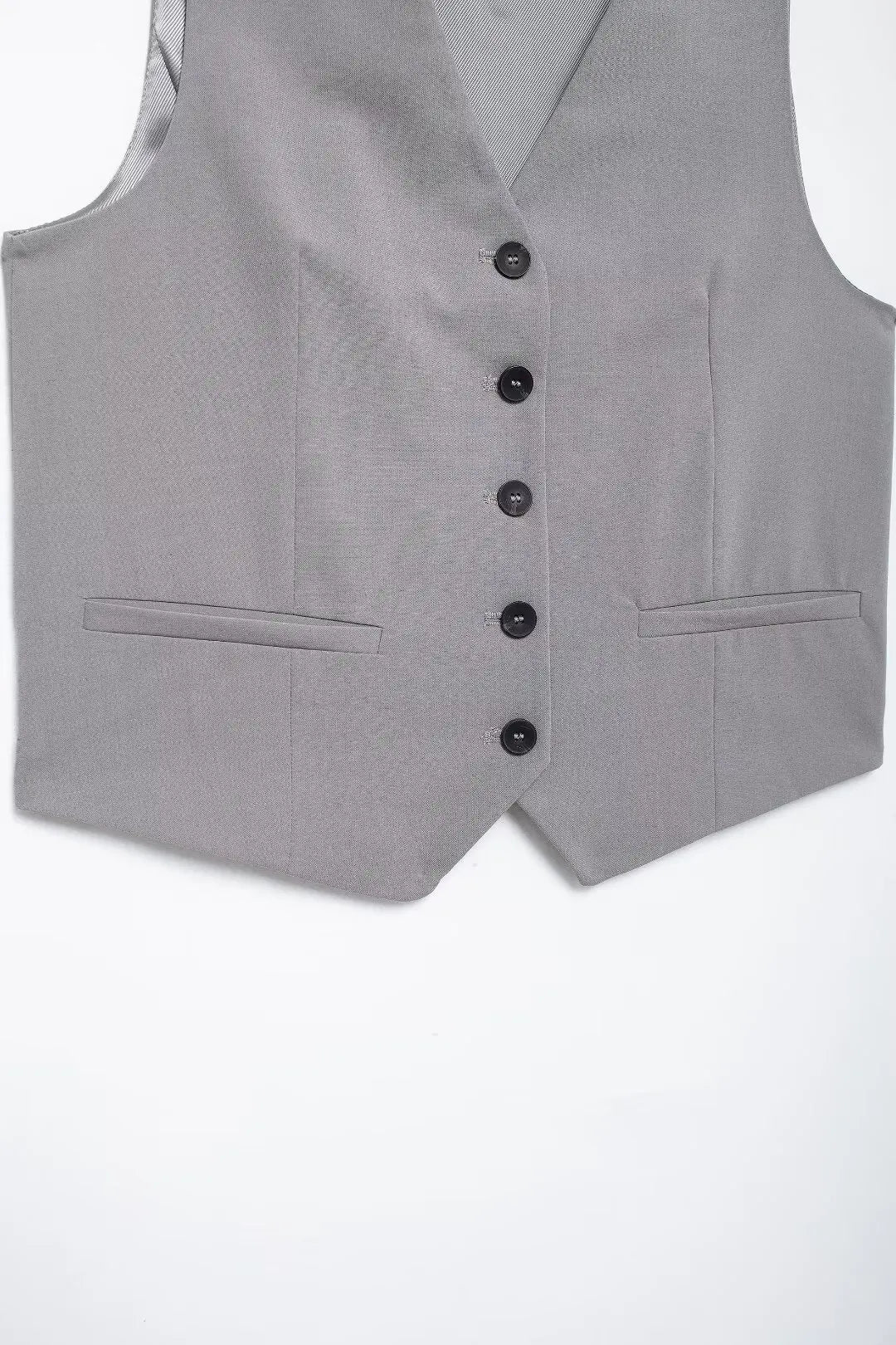 Solid Sleeveless V-Neck Vest and High Waist Zipper Loose Pants Set for Office and Casual Wear