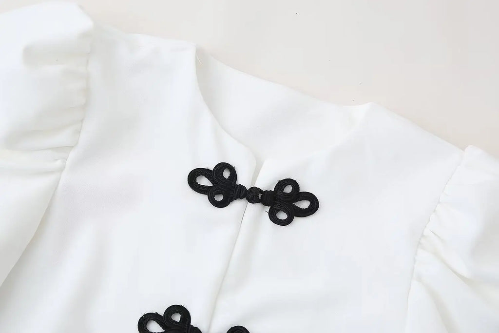 Women Summer Casual Pants Suit with Puff Sleeve Shirt and Elegant Long Pants Matching Set