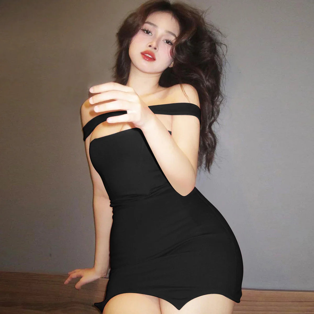 Solid Slash Neck Sleeveless Bodycon Mini Dress For Summer