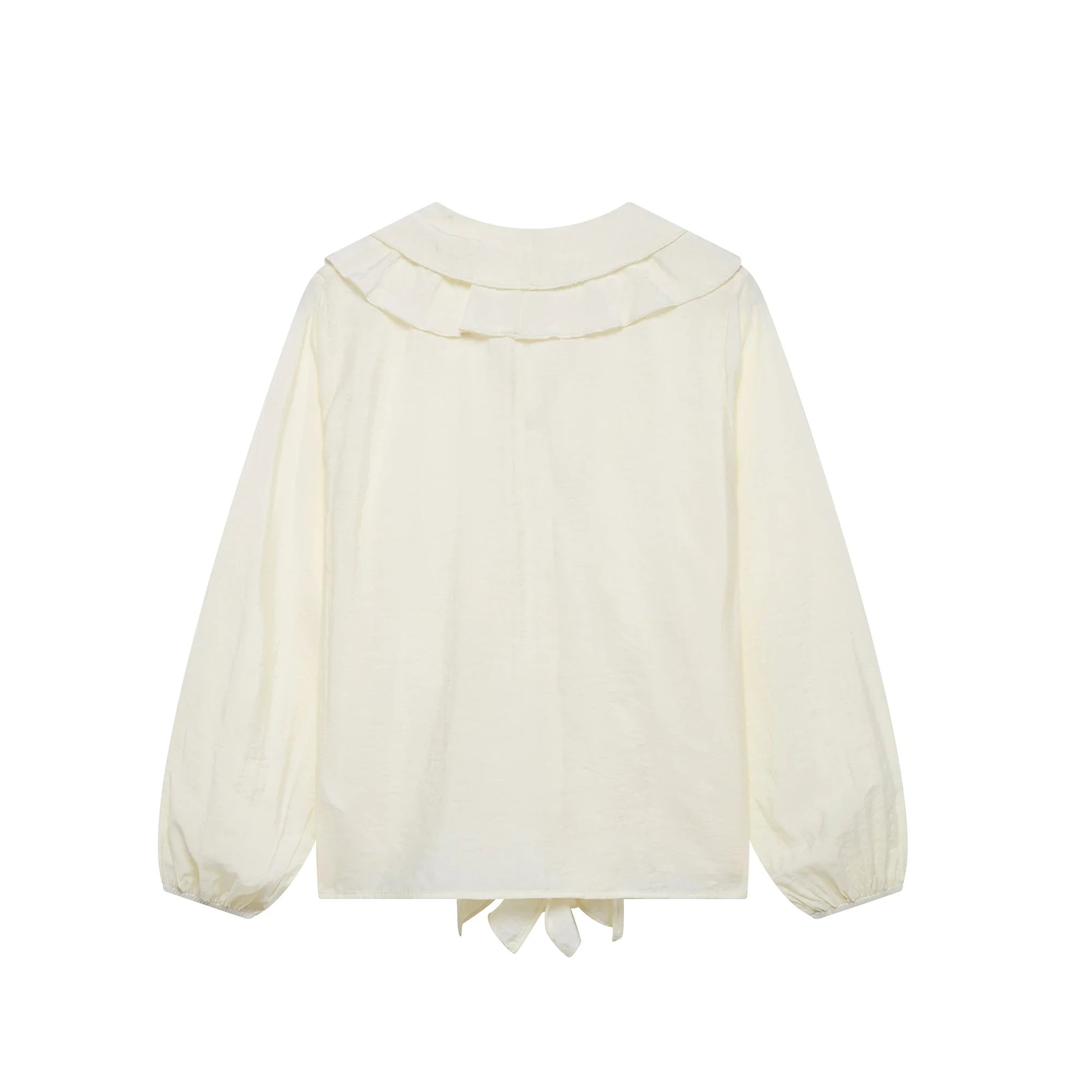 Women's Ruffled V-Neck Blouse with Flounce Long Sleeves Elegant Solid Color Chic Shirt