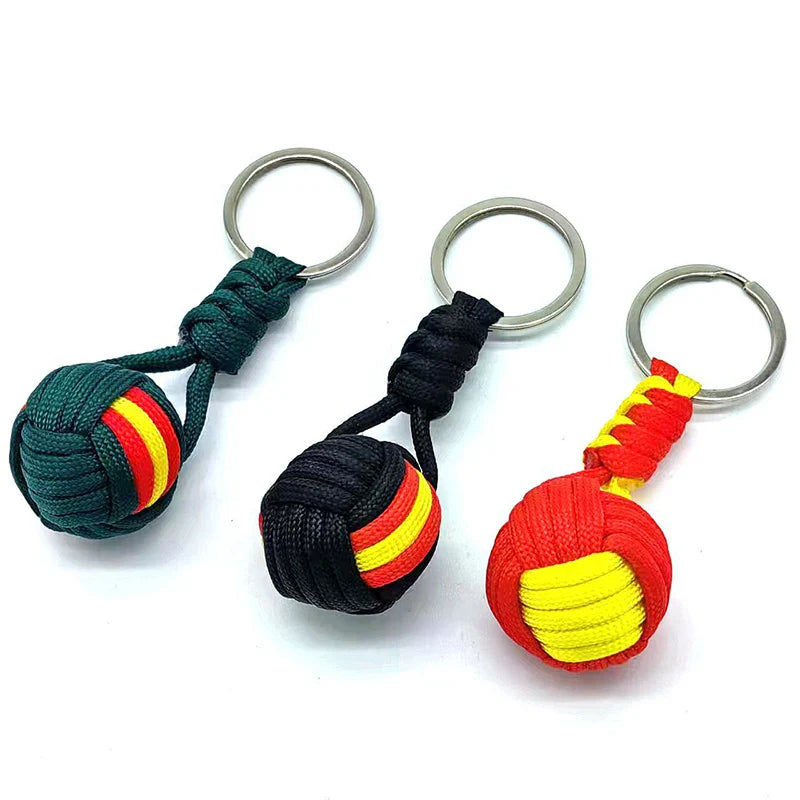 Military Parachute Woven Rope Keychain with Monkey Fist Design for Outdoor Survival and Accessories