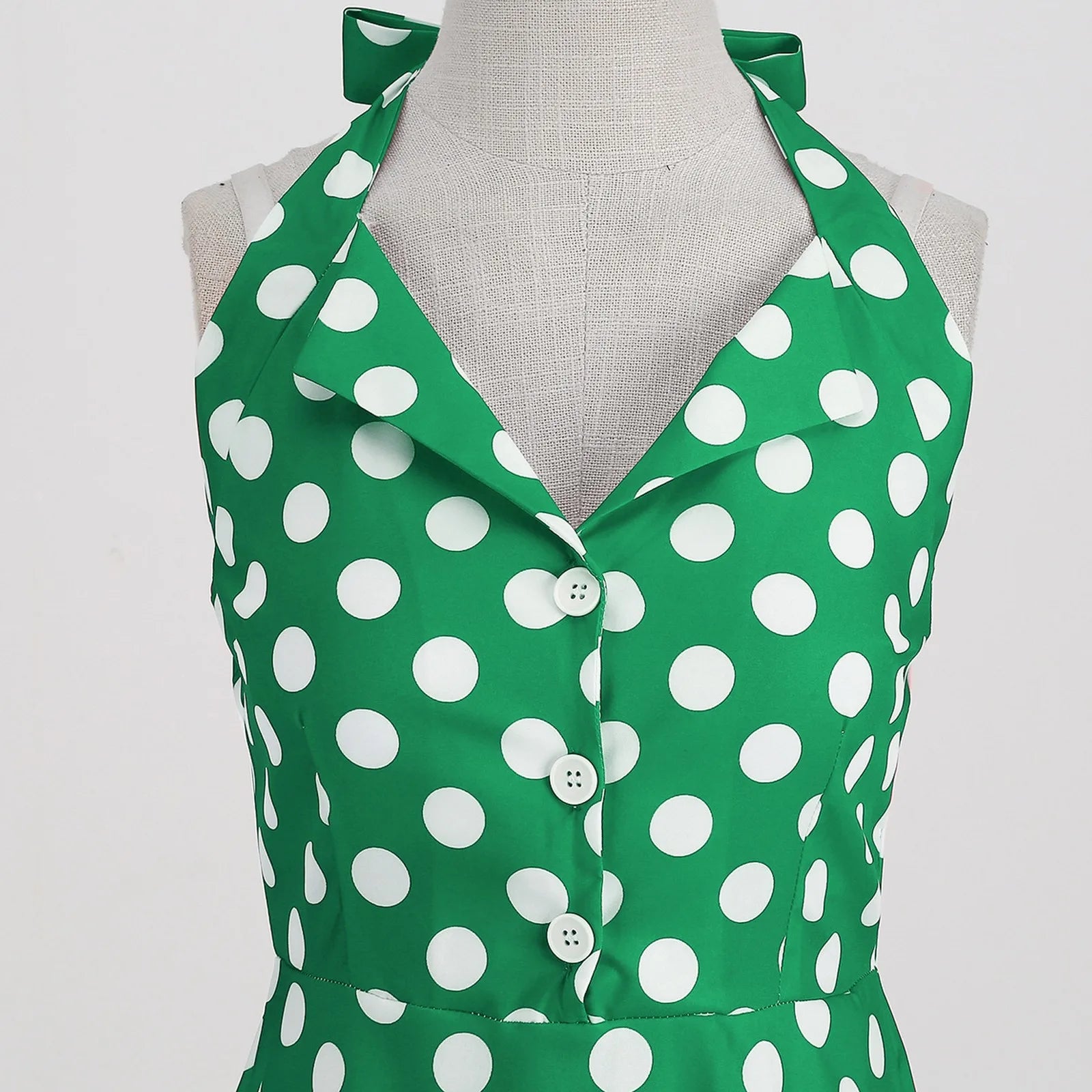 Retro Polka Dot Lace Up Backless Dress With Swing Puff