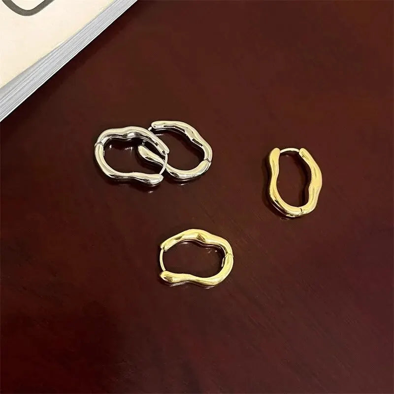 Gold Color Metallic Geometric Hoop Earrings for Women Personalized Irregular Design Party Jewelry