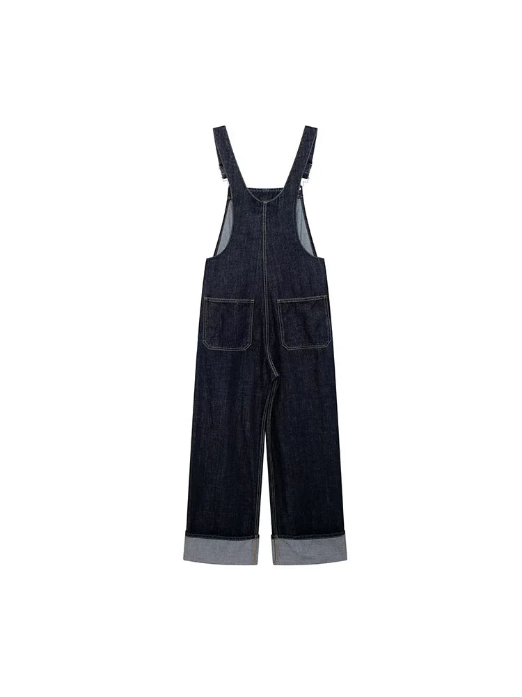 Chic French-Inspired Long Denim Overalls for Women Simple Versatile Age-Defying Autumn Outfit