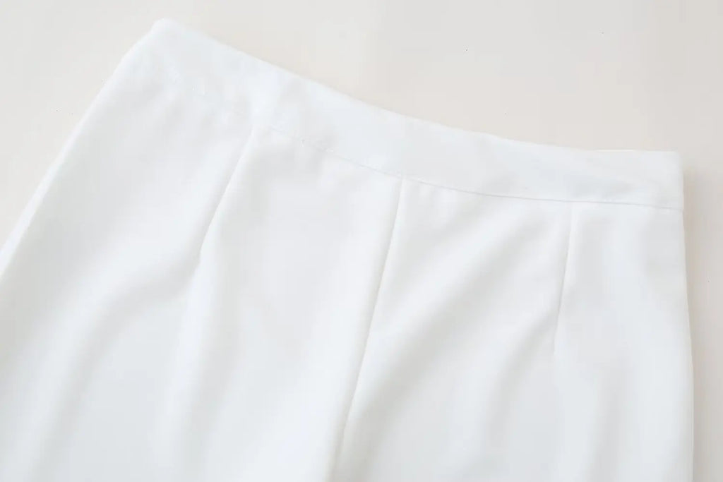 Women's Summer 2-Piece Set Solid Color Puff Sleeve Shirt and Zipper Mid-Rise Street Pants