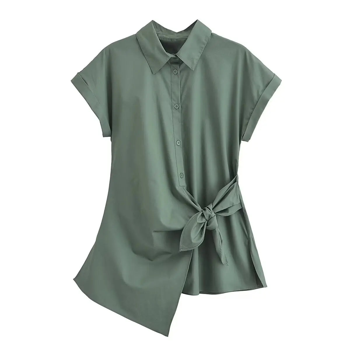 Women's Elegant Poplin Shirt Top with Versatile Waist Tie Detail Slimming Design Summer Fashion Blouse for Office and Casual Wear
