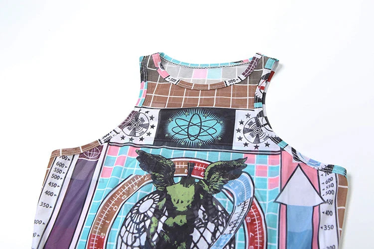 Colorful See Through Sleeveless Bodycon Dress for Women