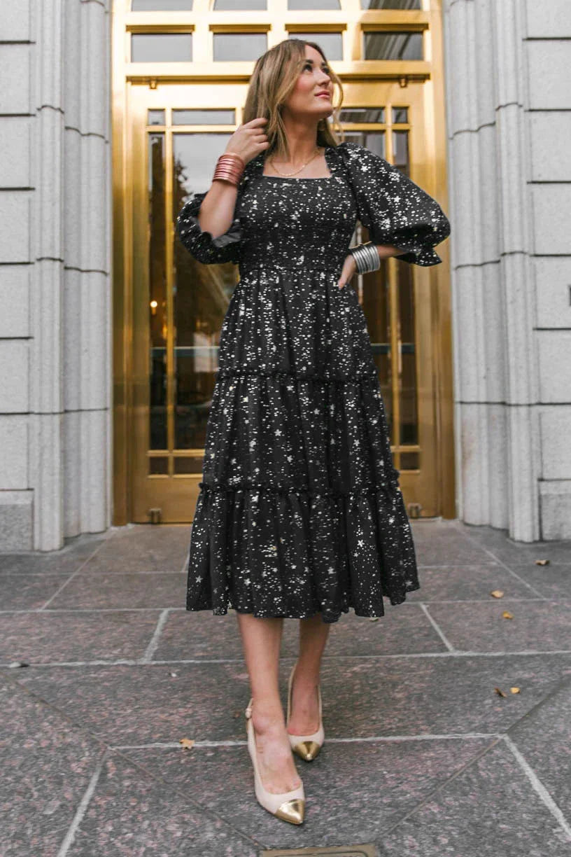 Floral Print Maxi Dress For Women Blue Half Sleeve Summer