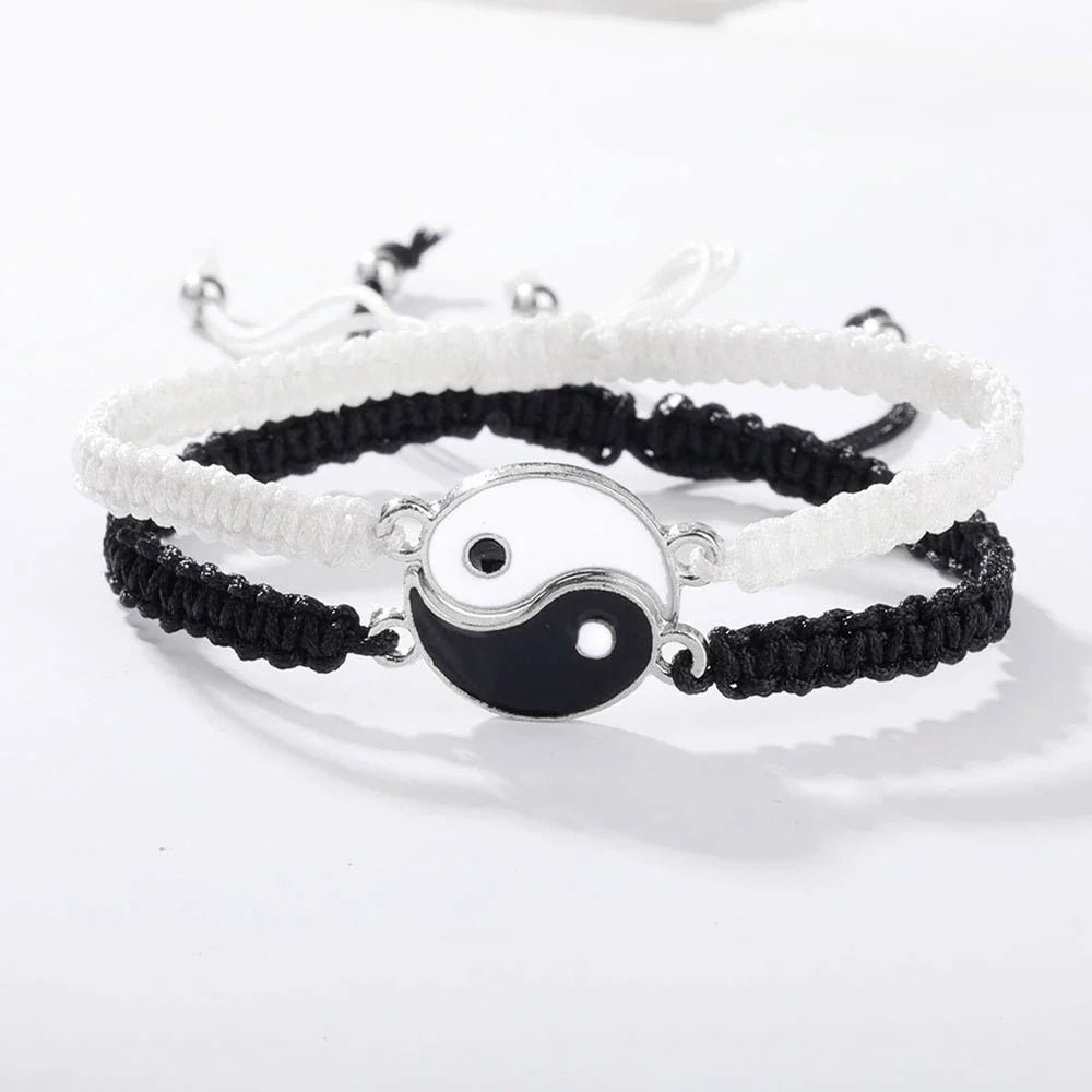 Simple Tai Chi Bagua Yin Yang Adjustable Braided Rope Bracelet Set for Men and Women