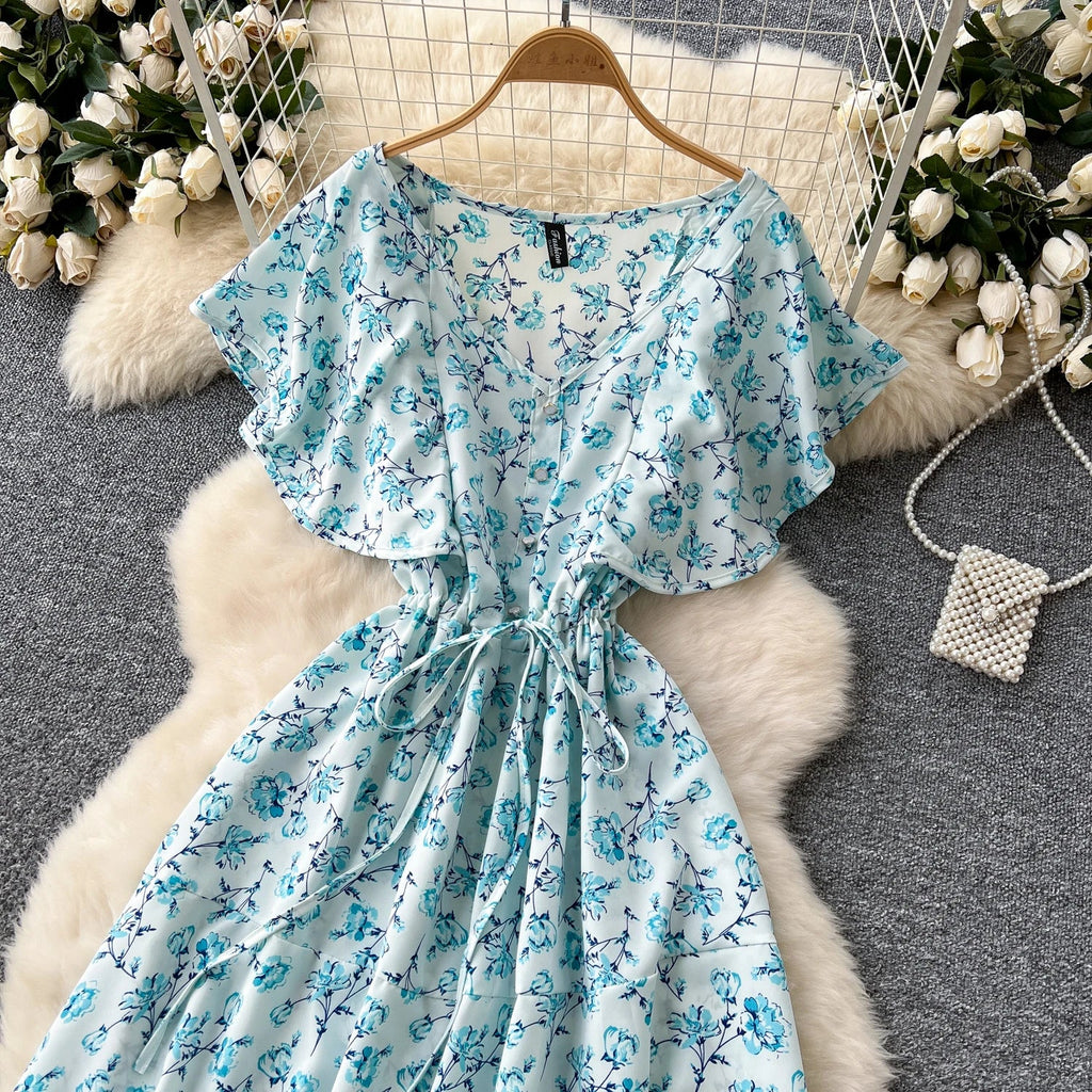 Floral Print Sundress V Neck A Line For Summer Party
