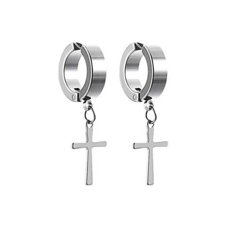Punk Men's Magnetic Ear Stud Set Non Piercing Earrings Fake Cross Design Gift for Boyfriend