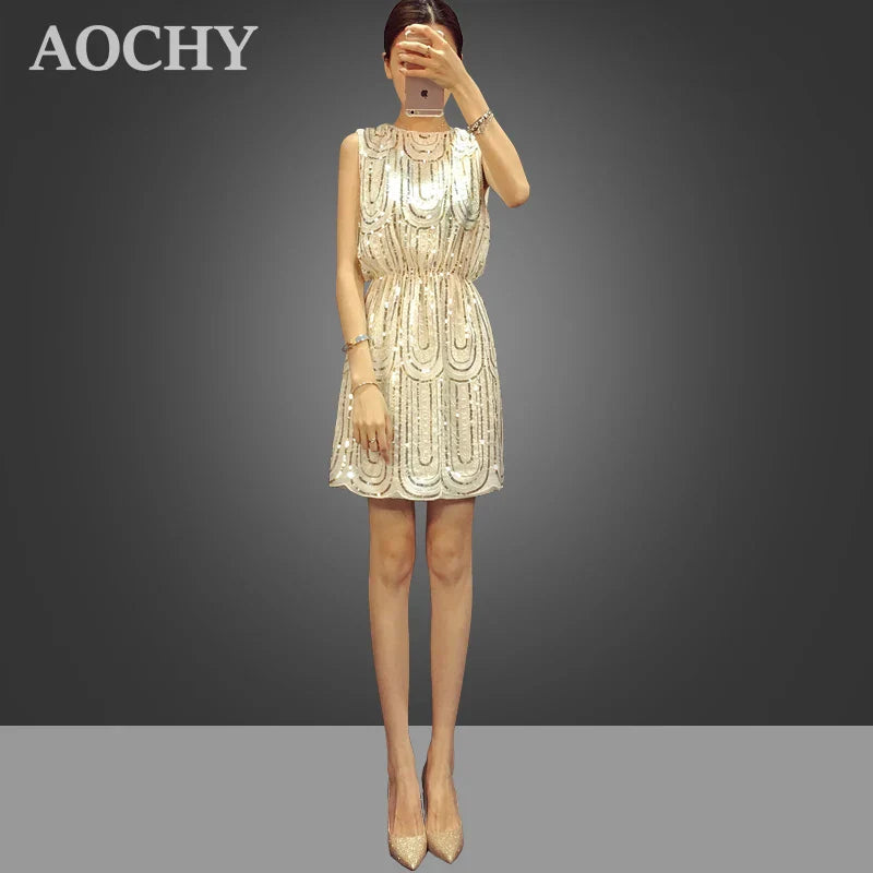 Sequin Mini Dress For Women Sleeveless Party Dress Casual