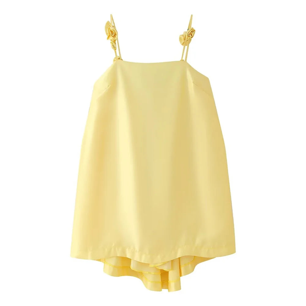 Three Dimensional Flower Satin Strap Skirt For Casual Wear