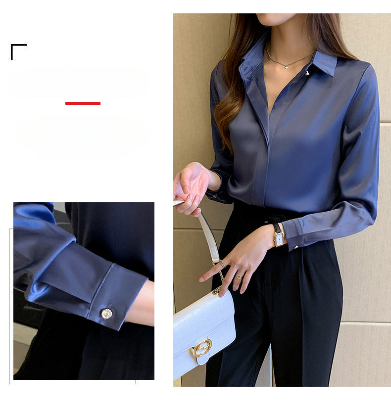 Elegant Satin Women Blouse Long Sleeve Shirt Autumn Fashion Tops for Ladies Office and Casual Wear
