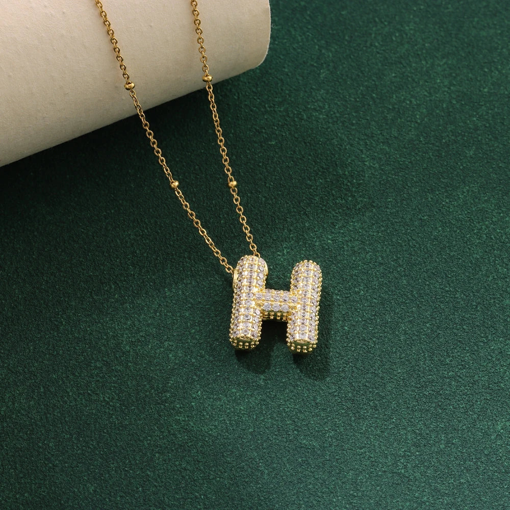 Luxury Zircon Crystal Initial Necklace for Women Stainless Steel Choker Chain Jewelry