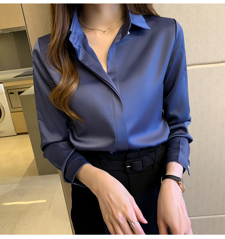 Elegant Satin Women Blouse Long Sleeve Shirt Autumn Fashion Tops for Ladies Office and Casual Wear