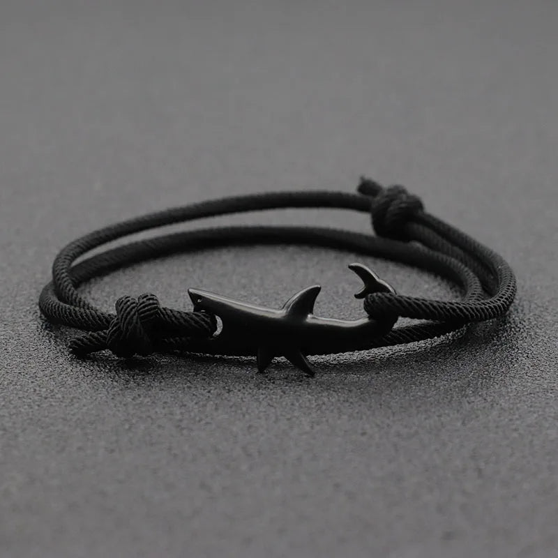 Unisex Double Layer Shark Bracelet Adjustable 3mm Cord Chain Beach Jewelry for Surfers