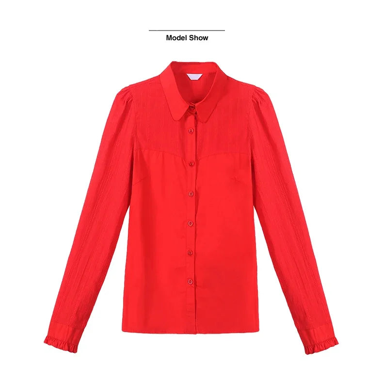 Women's Pure Cotton Long Sleeve Shirt Professional Decoration Body Contour Spring Autumn Fashion Top